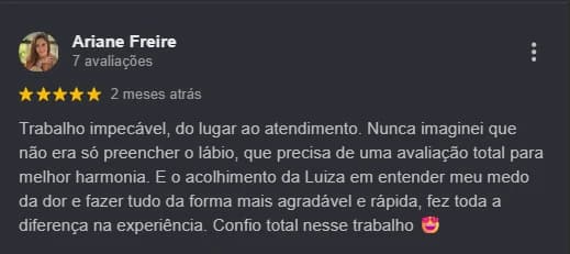 Avaliação pública no Google sobre atendimento da Dra. Luiza Lazzaretti 02