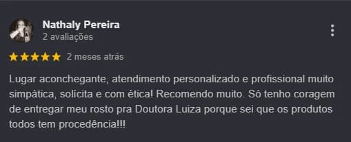 Avaliação pública no Google sobre atendimento da Dra. Luiza Lazzaretti 04