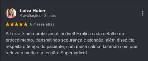 Avaliação pública no Google sobre atendimento da Dra. Luiza Lazzaretti 07